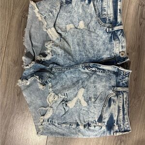 Distressed Light Blue Denim Shorts